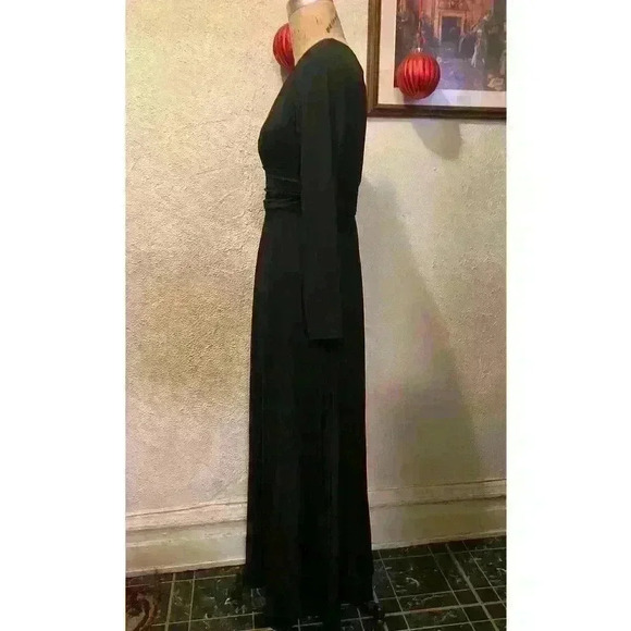 Anrabess Long Sleeve V-Neck Pleated High Waist Maxi Dress Black NWT Size S - Picture 3 of 9